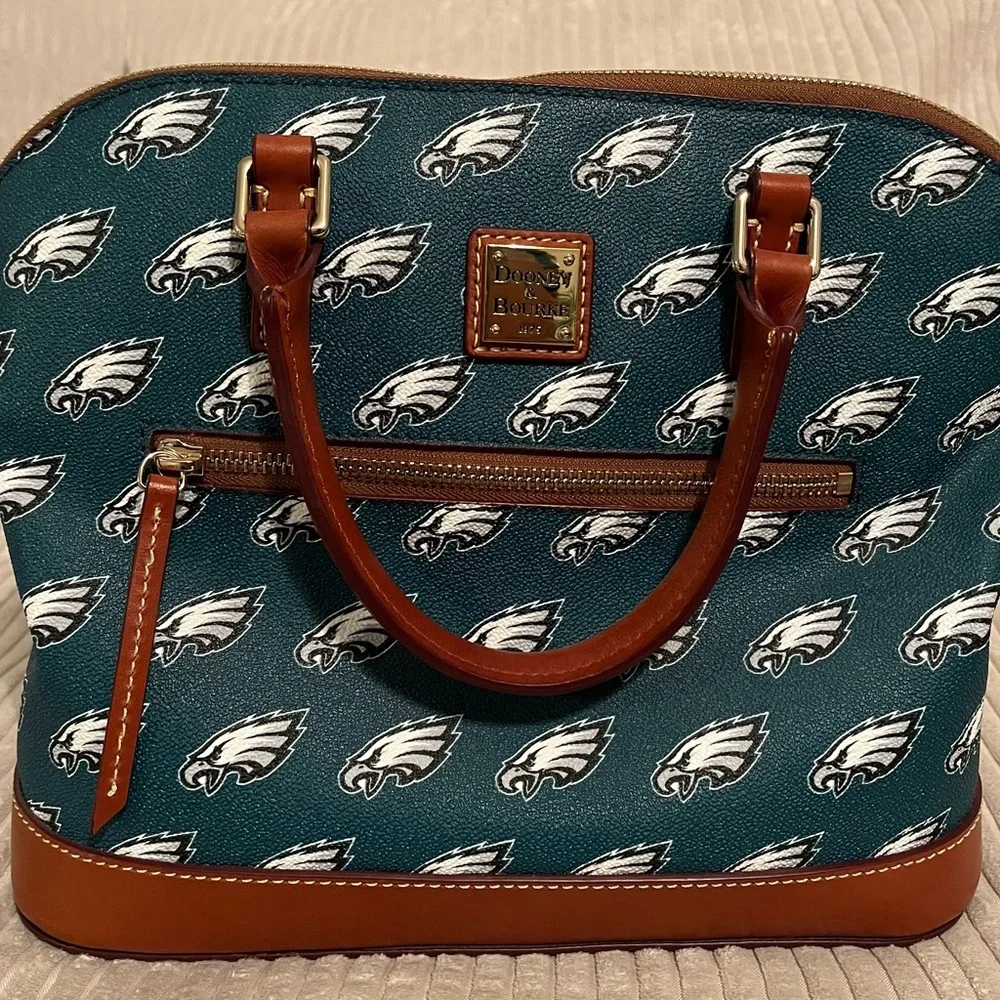 Dooney & Bourke Philadelphia Eagles Satchel with Brown Trim - Picture 5 of 7